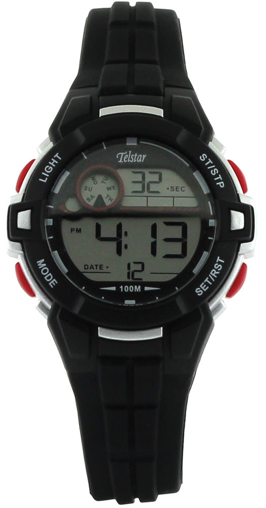 Boys Plastic Strap Black And Red Digital Telstar Watch