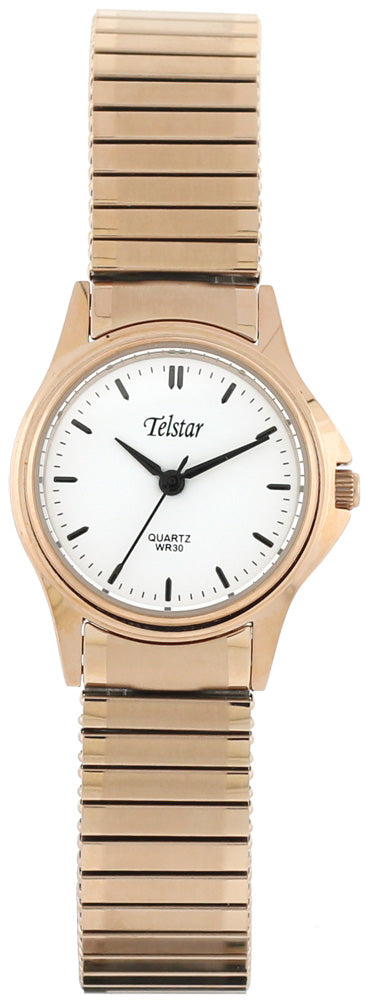 Ladies Rolled Gold Rose Bracelet White Dial Telstar