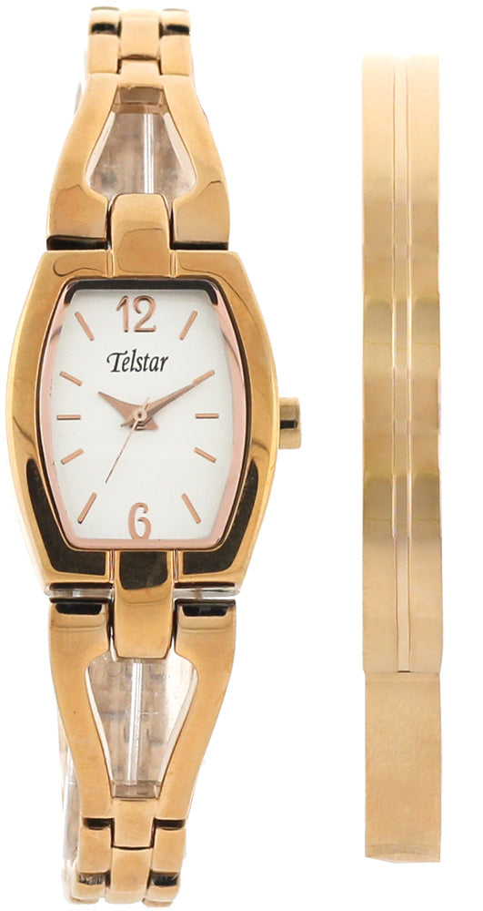 Ladies Rolled Gold Rose Bracelet Paris Telstar Watch And Bangle