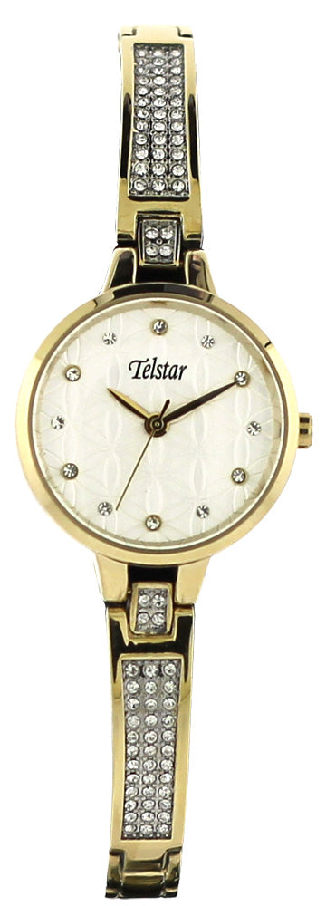 Ladies Rolled Gold Bracelet Ceylon Crystal Silver Dial Telstar
