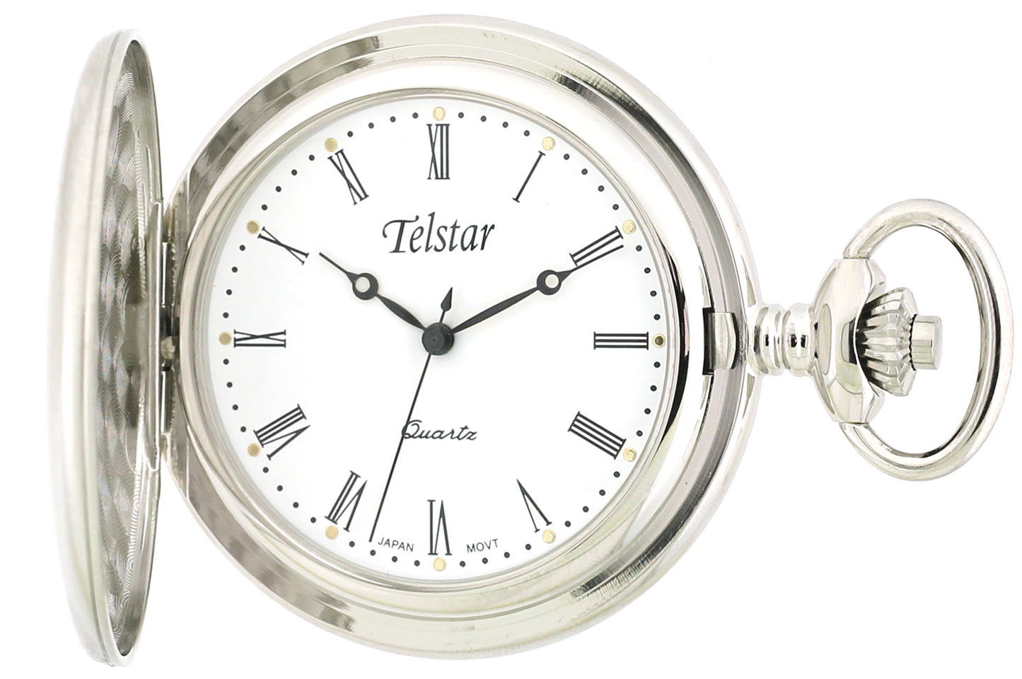 Telstar Stainless Steel Pocket Watch And Chain Roman Numerals