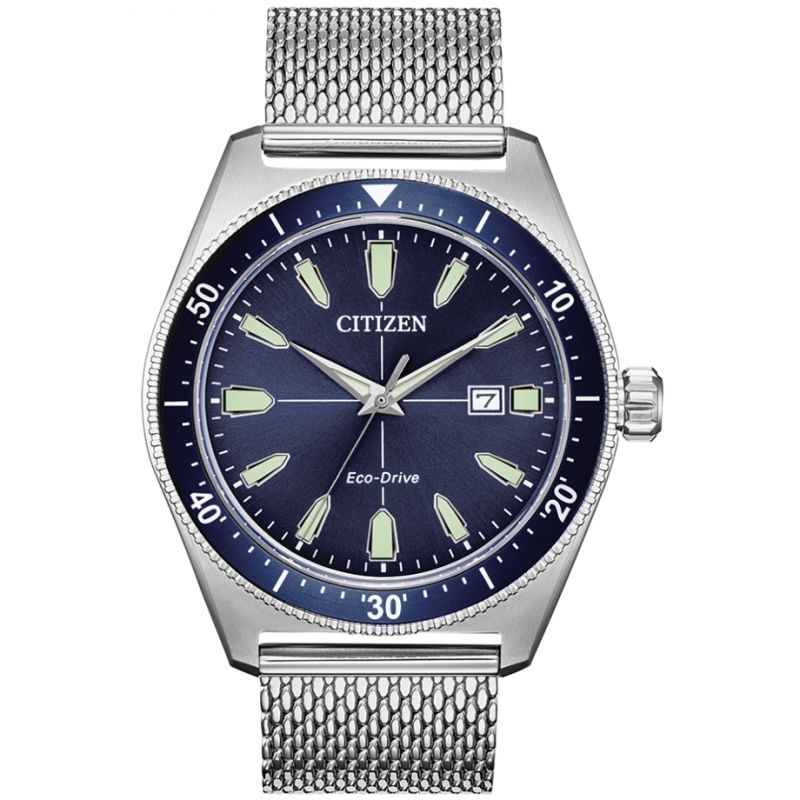 Gents Steel Blue Dial Eco Drive Vintage Sport Citizen