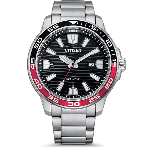 Gents Citizen Black And Red Sport Wave Watch