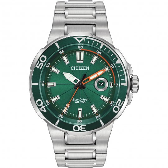 Gents Citizen Stainless Steel Round Green Dial + Bezel
