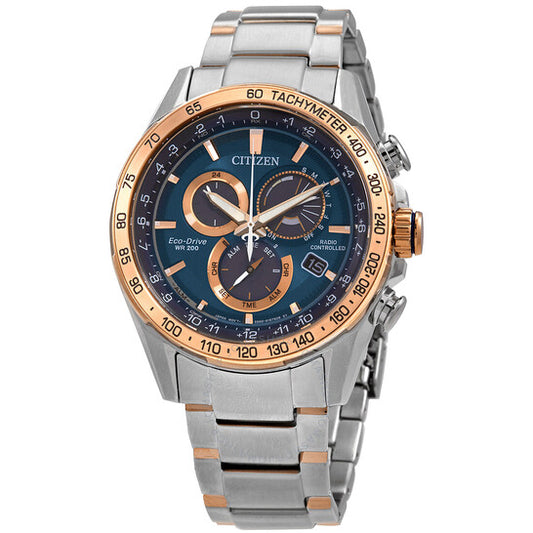 Gents Two Tone Citizen Blue Perpetual Chronograph Watch