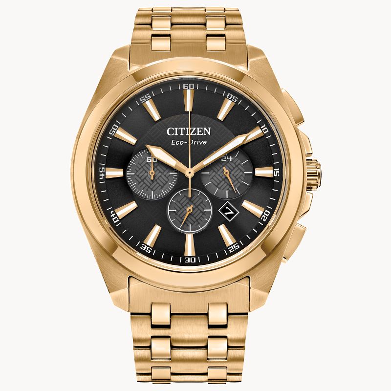 Gents Rolled Gold Citizen Black Chronograph Watch