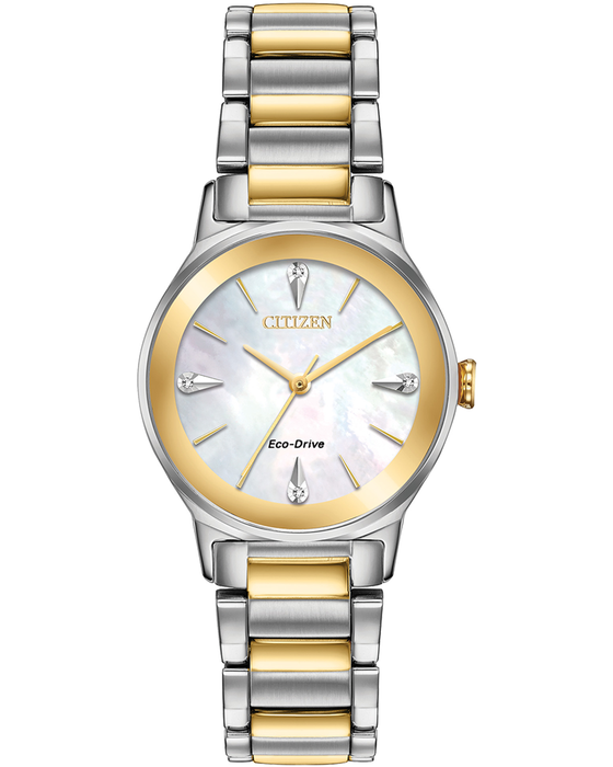 Ladies Stainless Steel Gold Mother Of Pearl Axiom Citizen Watch
