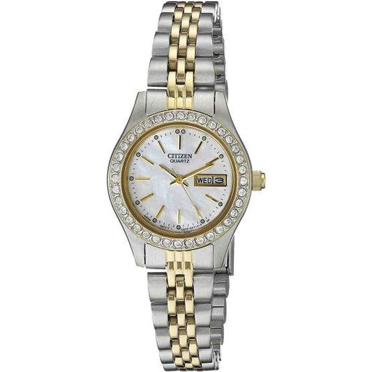 Ladies Citizen Two Tone Mother Of Pearl Cubic Zirconia Watch