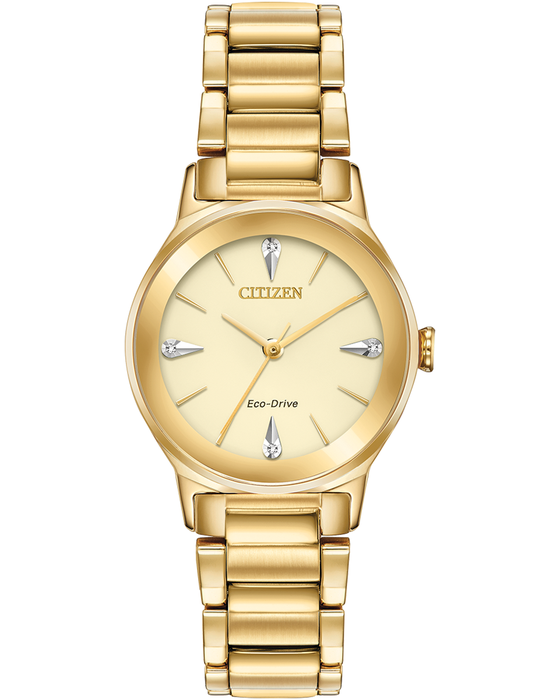 Ladies Stainless Steel Gold Tone Diamon Axiom Citizen Watch