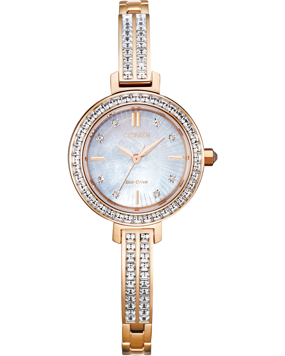 Ladies Stainless Steel Rose Tone Crystal Bangle Citizen Watch