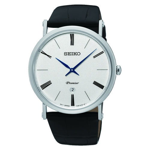 Gents Stainless Steel Black Strap Premier Seiko Watch