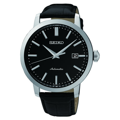 Gents Stainless Steel Black Strap Automatic Seiko Watch