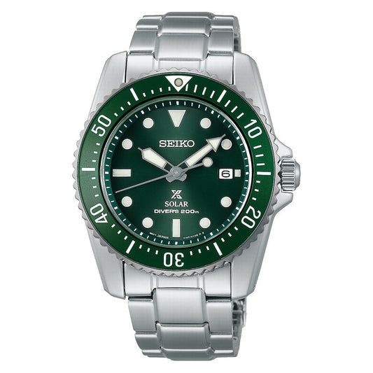 Gents Seiko Prospex Compact Solar Divers Watch With Green Dial