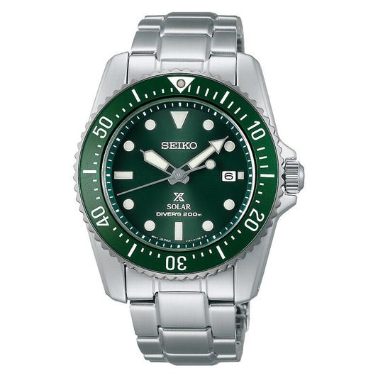 Gents Seiko  Prospex Compact Solar Divers Watch With Green Dial