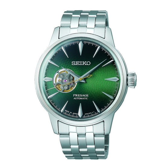 Gents Seiko Presage Automatic Open Heart Green Dial Watch
