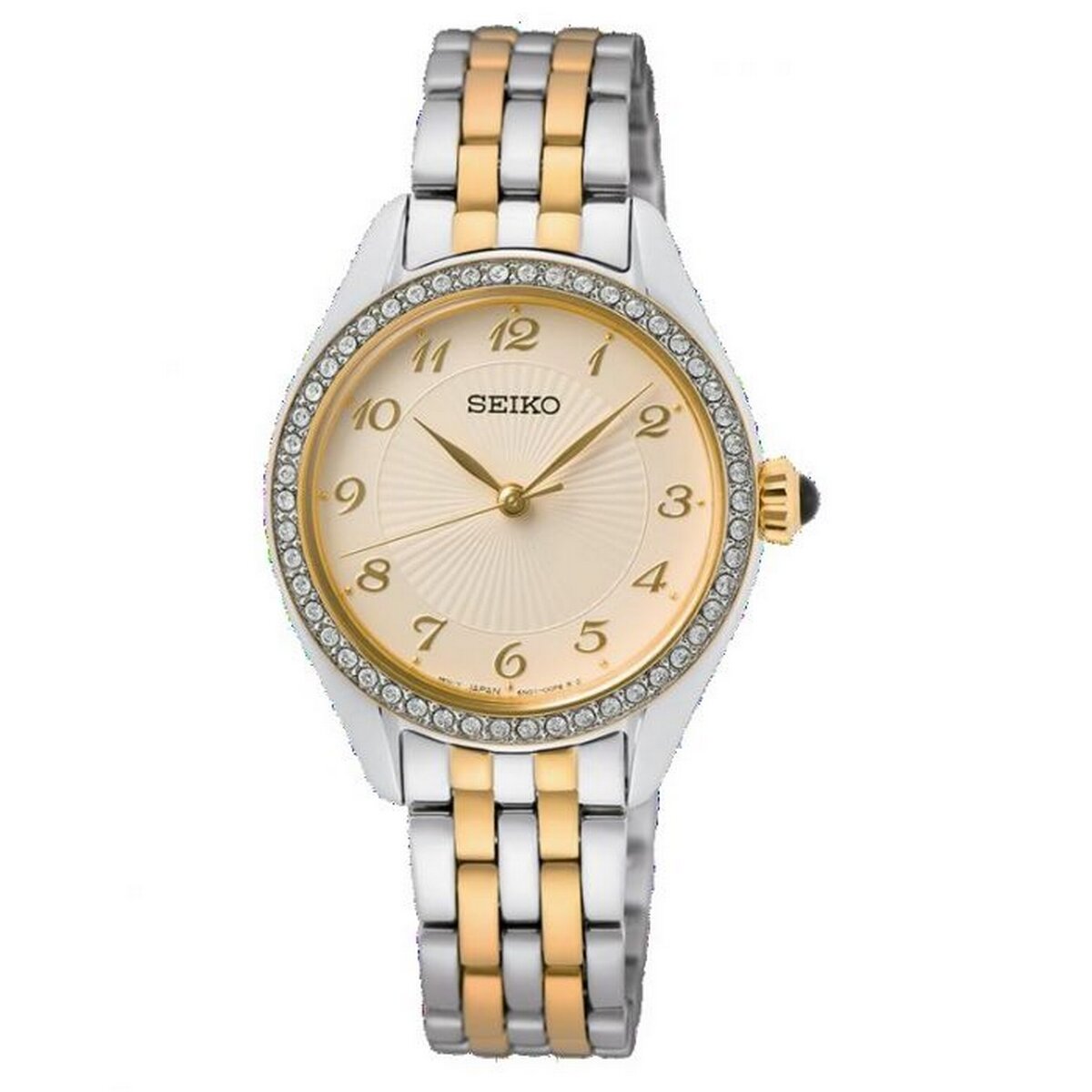 Ladies Mixed Bracelet Champagne Dial Cubic Zirconia Bezel Seiko