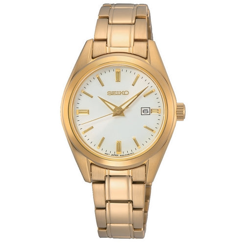 Seiko Quartz Ladies Gold Plated White Dial Bracelet Watch