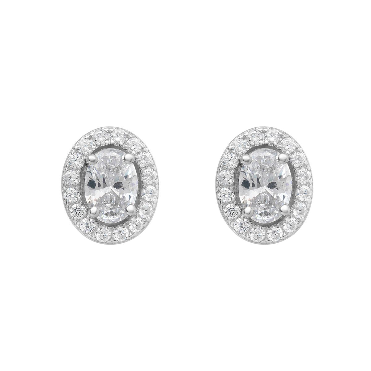 Sterling Silver 2 In 1 Oval Halo Stud Earrings