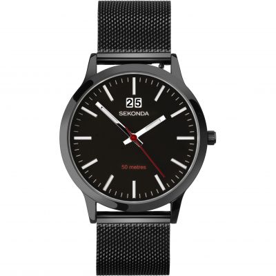Gents Stainless Steel Bracelet Watch With Black Date Dial
