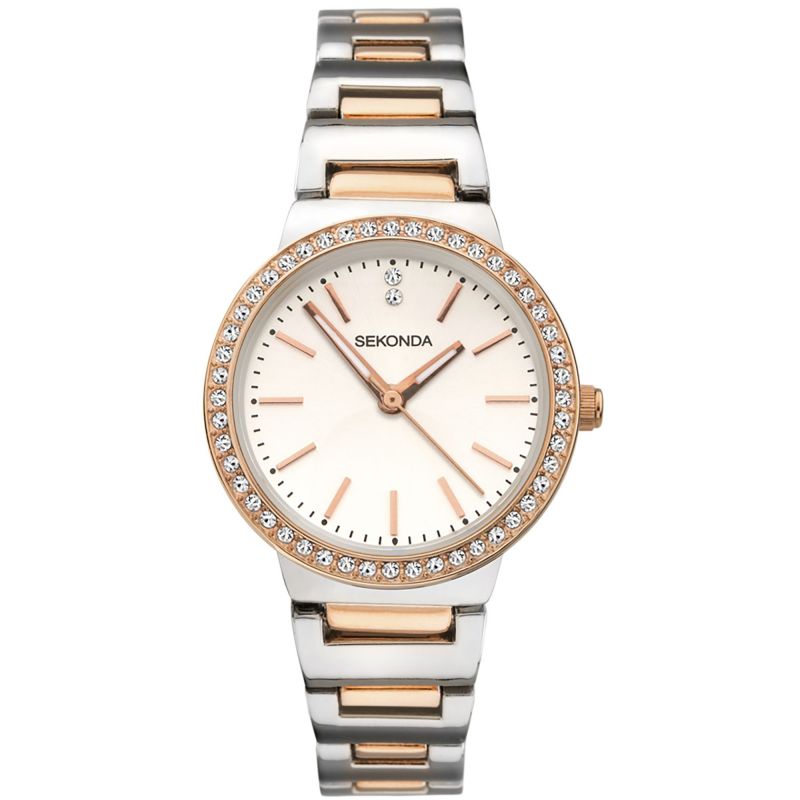 Ladies Mixed Bracelet Watch Mother Of Pearl And Cubic Zirconia