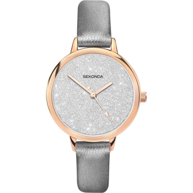 Ladies Rolled Gold Strap Rose Plated Watch With Silver Glitter