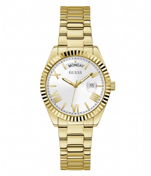 Ladies Guess Rolled Gold Luna Watch With Day And Date
