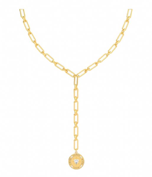 Guess Gold Plated Necklet With Round Cubic Zirconia Heart Disc
