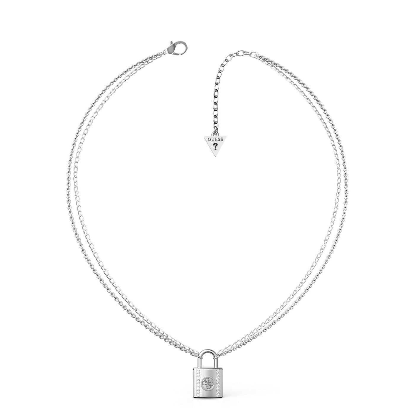 Guess Silver Plated 2 Rown Cubic Zirconia Padlock Necklet