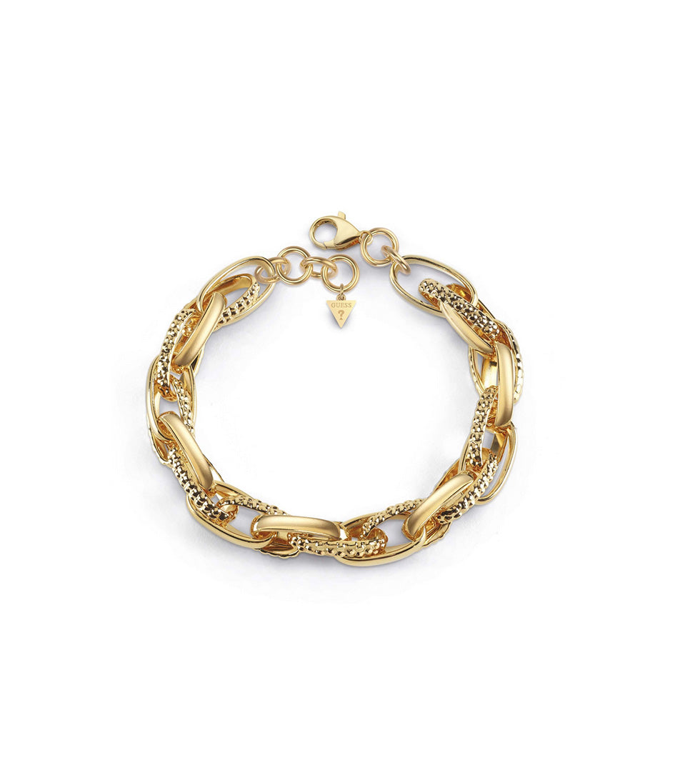 Guess Gold Plated Chunky Open Oval Textured Link Bracelet