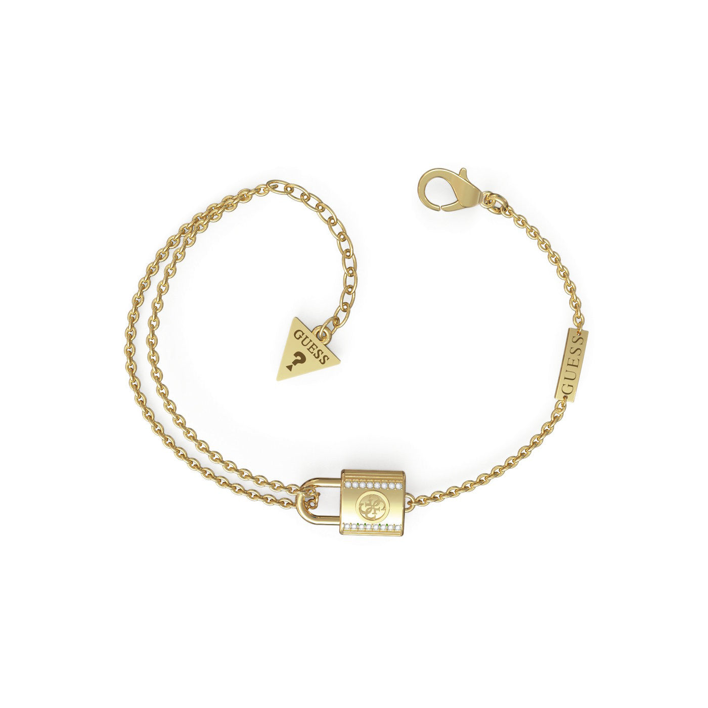 Guess Gold Plated 2 Row Cubic Zirconia Padlock Bracelet
