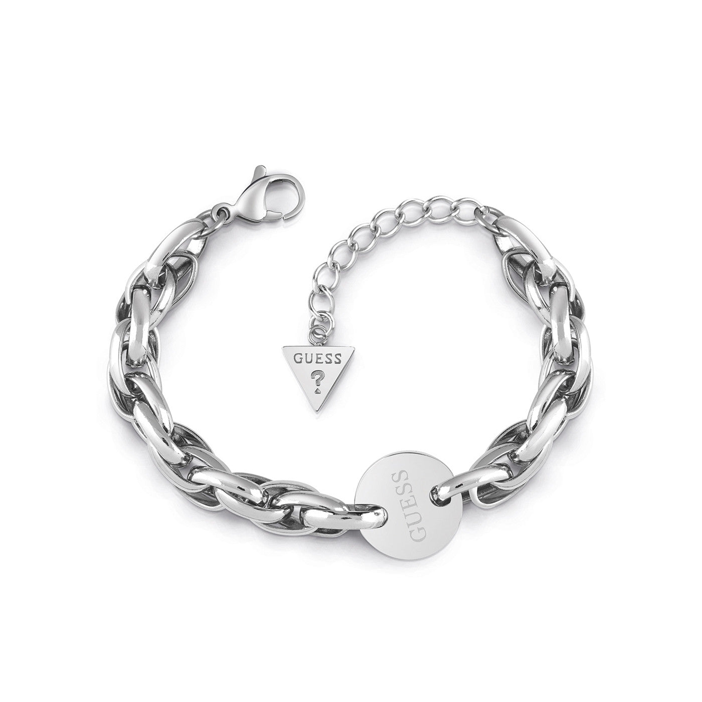 Guess Silver Plated Round Disc Oval Link Bracelet