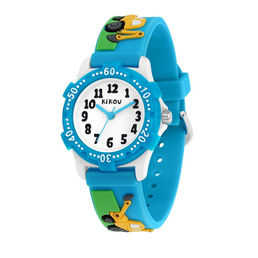 Kikou Blue Tractor Kids Watch With Plastic Strap