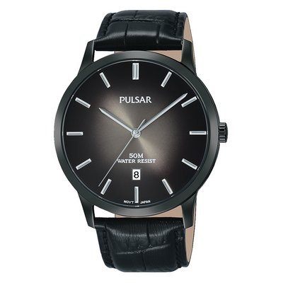 Gents Stainless Steel Black Strap Black Dial Pulsar Watch
