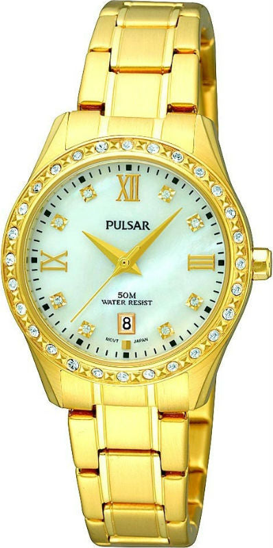 Ladies Rolled Gold Bracelet Stone Set Bezel Pulsar Watch