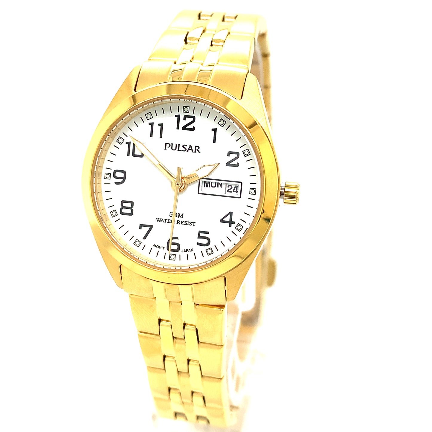 Ladies Rolled Gold Bracelet Day/Date Window Pulsar Watch