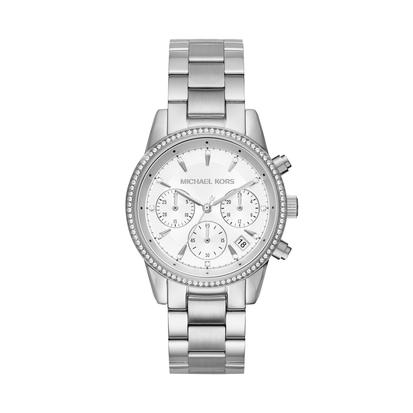Ladies Stainless Steel Bracelet With White Dial Cubic Zirconia