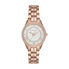 Ladies Rose Gold Stone Set Bezel Mini Lauryn Michael Kors Watch