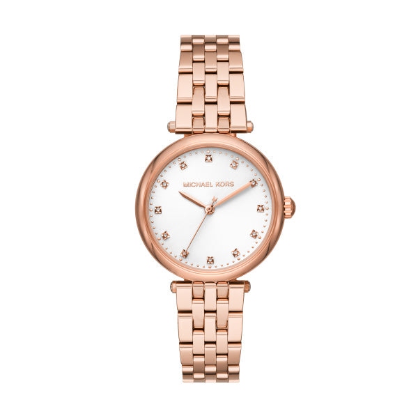 Ladies Rolled Gold Rose White Dial Diamond Darcy Michael Koors