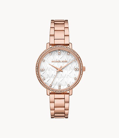 Ladies Michael Kors Rose Gold White Dial Stone Set Bezel
