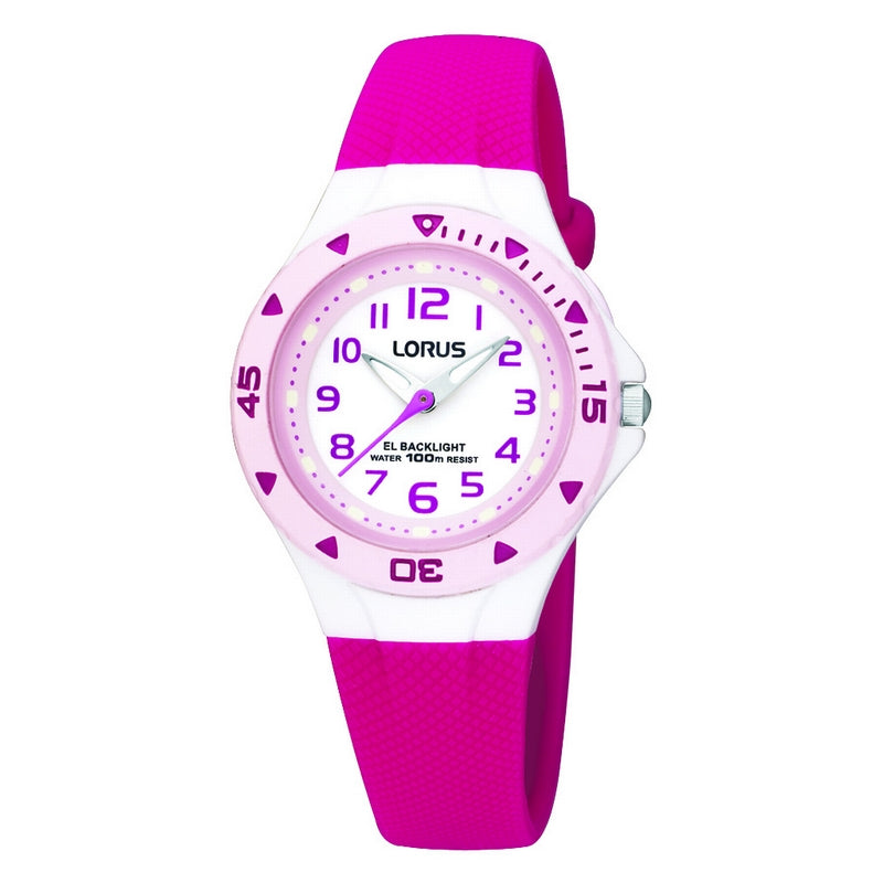 Kids Pink Rubber Strap White Dial Lorus Watch