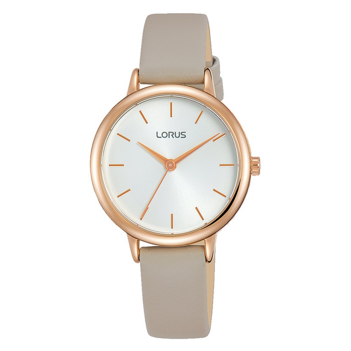 Ladies Rolled Gold Rose Grey Strap White Dial Lorus Watch