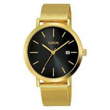 Gent Rolled Gold Mesh Bracelet Black Dial Lorus Watch