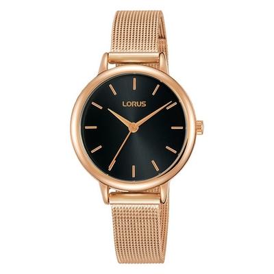 Ladies Rolled Glod Rose Bracelet Black Dial Battons Lorus Watch