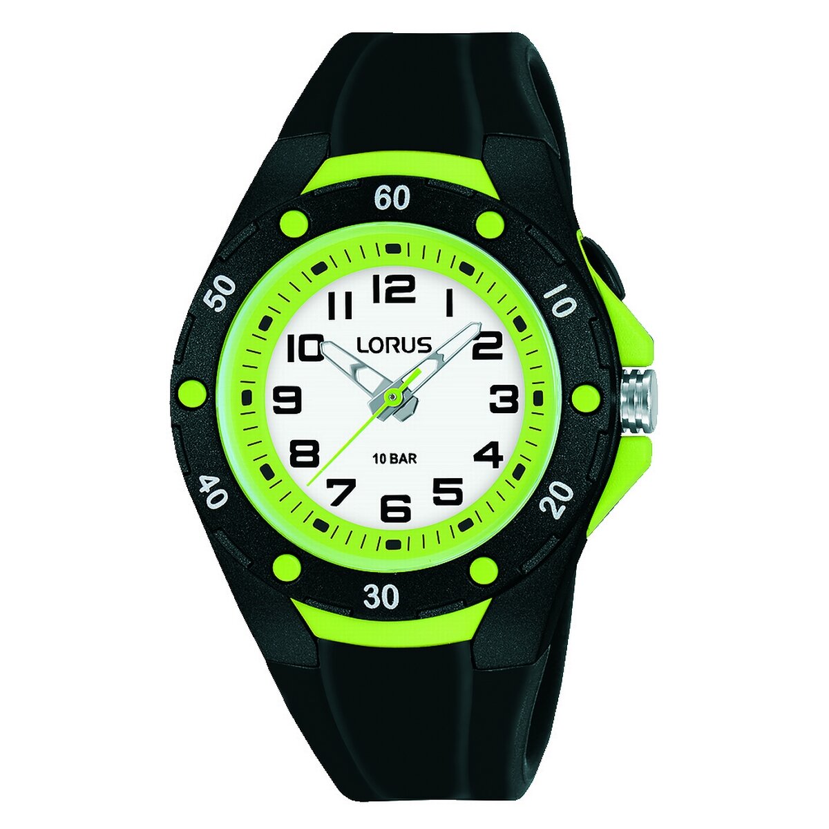 Boys Plastic Strap Black And Yellow With Back Light Lorus Watch