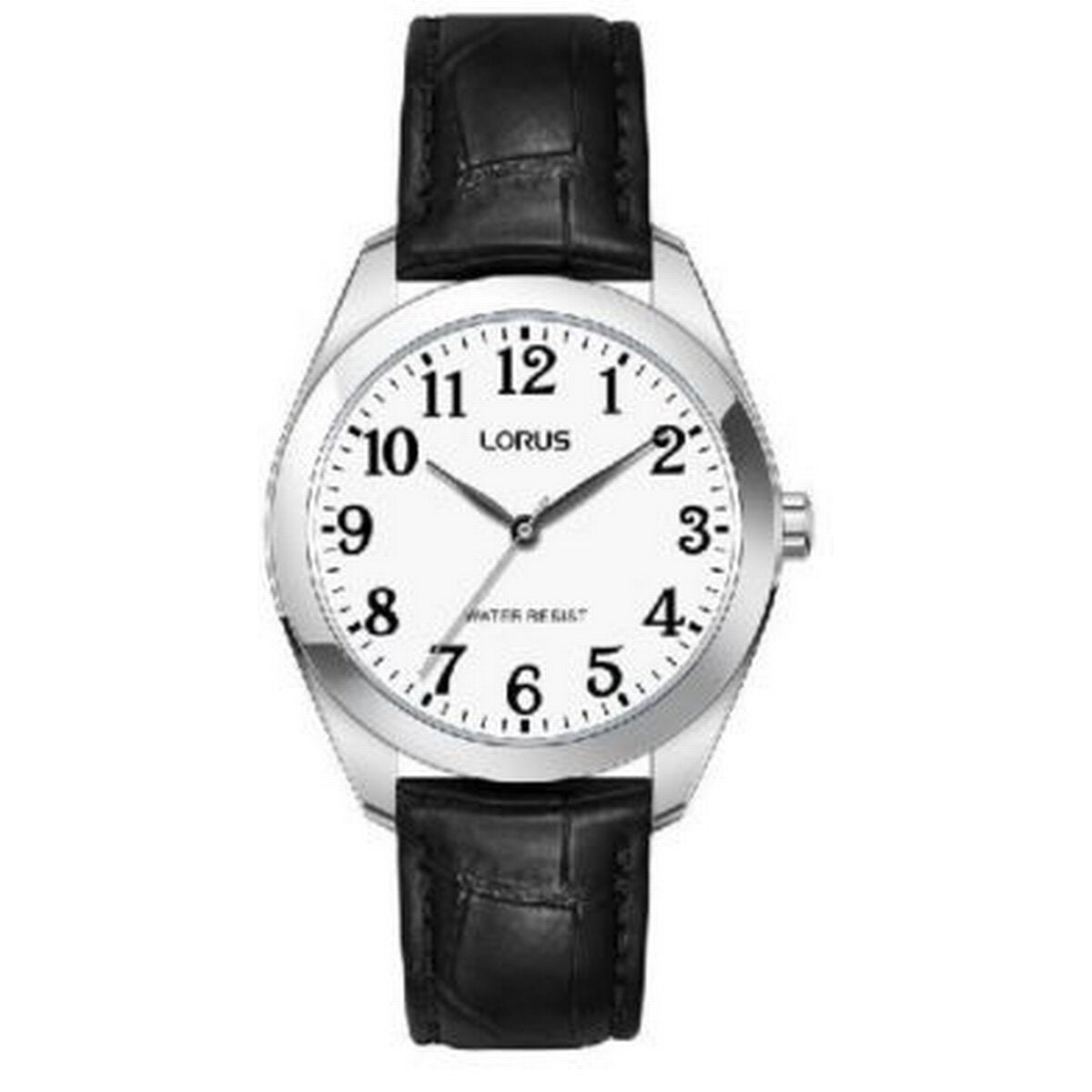 Ladies Stainless Steel Black Strap White Dial Full Figure Lorus