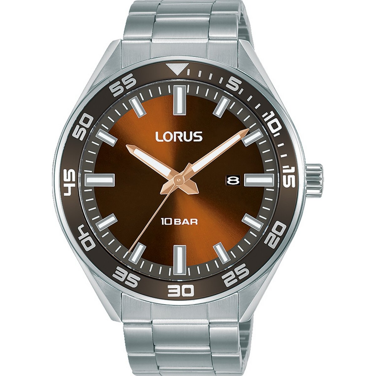 Gents Stainless Steel Bracelet Brown Dial Battons Lorus Watch