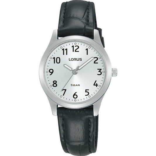 Ladies Lorus Stainless Steel Bezel With Black Leather Strap