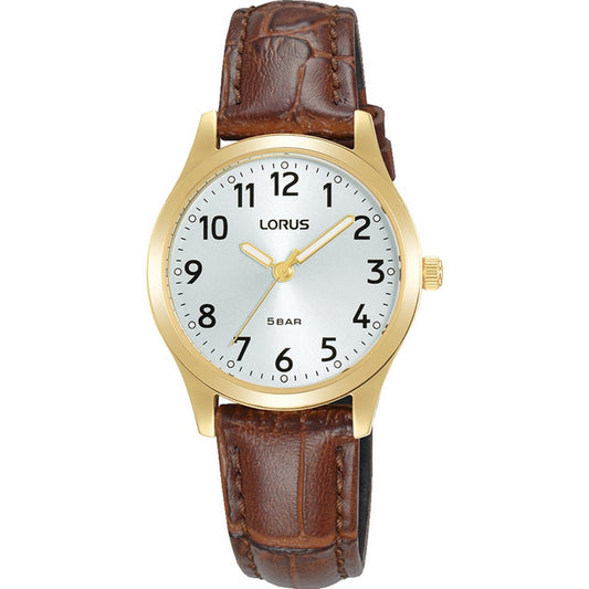 Ladies Lorus Rolled Gold Bezel With Brown Leather Strap
