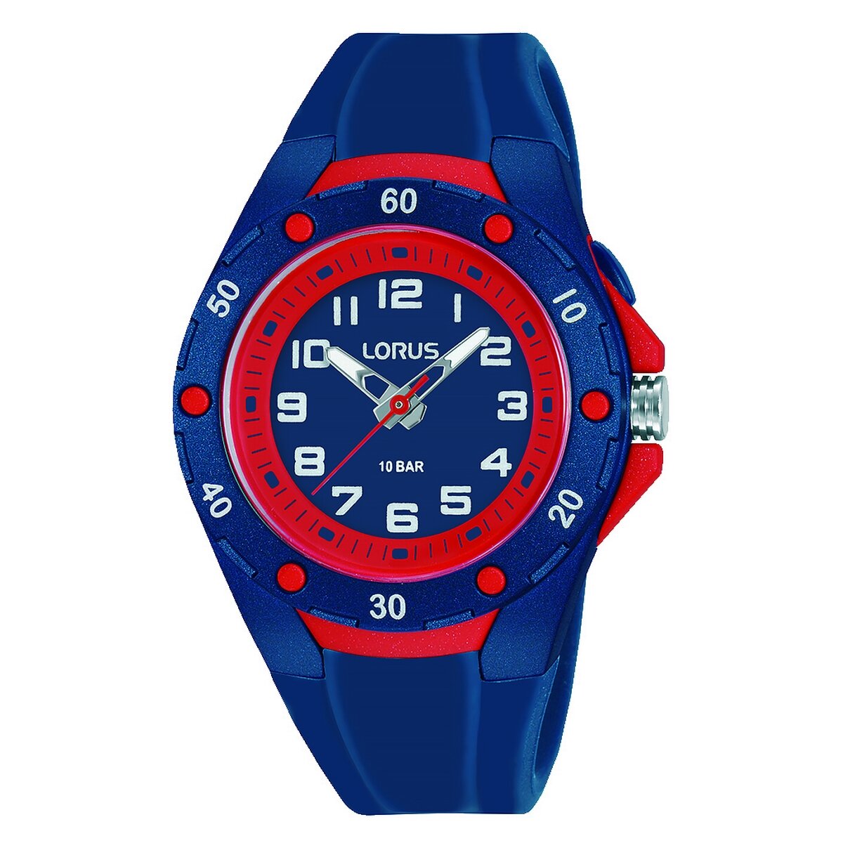 Kids Lorus Navy + Red Rubber Watch With Full Figures