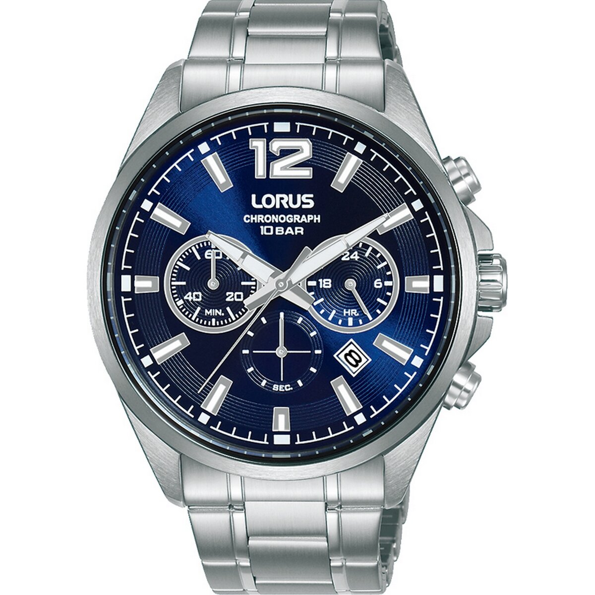 Gents Lorus Stainless Steel Round Blue Chronograph
